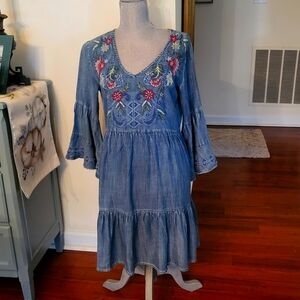 NWT Boho Denim Embroidered Dress